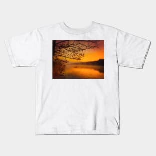 Foggy Sunrise Lake Going Fishing Kids T-Shirt